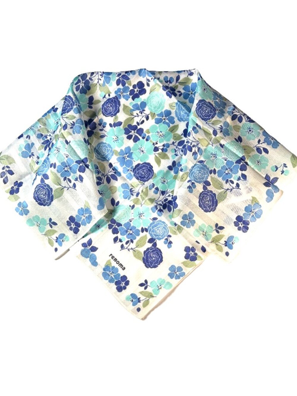 Vintage Renoma Cotton Blue Floral Scarf 20"